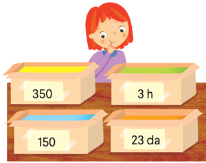 Pacchi con cartoncini: 350, 3h, 150, 23da