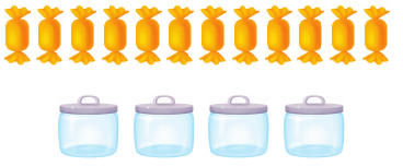 12 caramelle divise in 4 barattoli