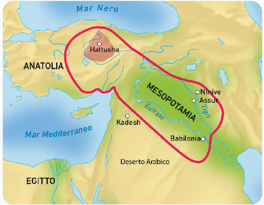 Mappa degli Ittiti con Mar Nero, Anatolia, Mesopotamia